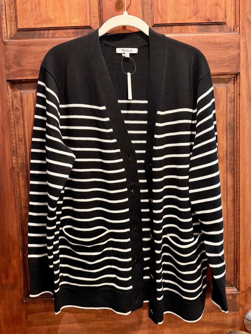 Maxwell Striped Black & White Button-Front Women’s Cardigan